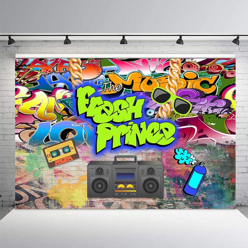 MEHOFOND MEHOFOTO The Fresh Prince Baby Shower Party Decorations Banner Photo Studio Background Graffiti Brick Wall Hip Hop Vintage Disco Neon Boy Birthday Backdrops Props for Photography 7x5ft - Image 3